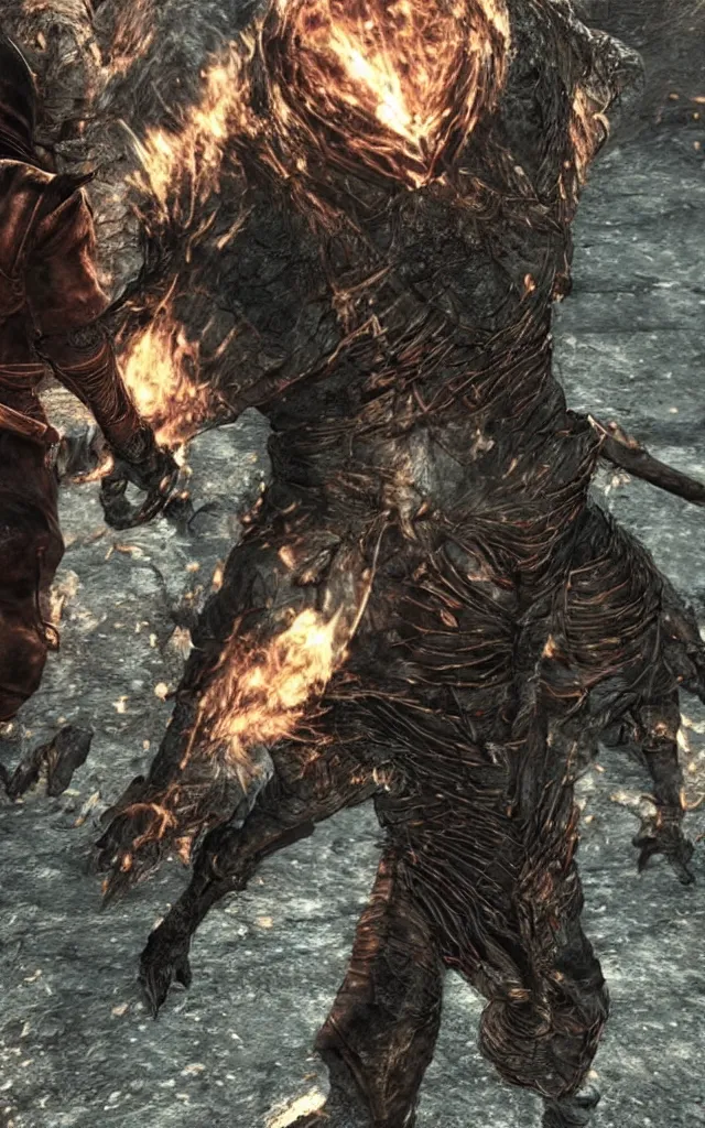 Prompt: Down syndrome kid dark souls boss