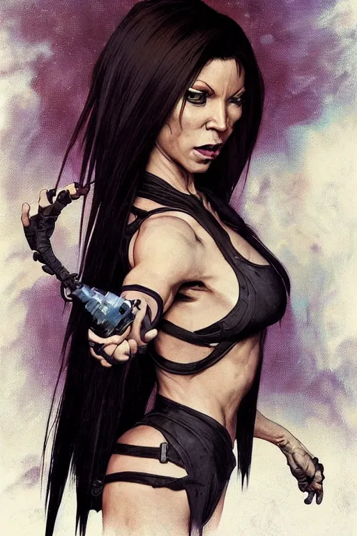 Prompt: gta scary spice as aeon flux profile picture by greg rutkowski, dynamic pose, flat matte painting, intricate, futuristic, fantasy, elegant, by stanley artgerm lau, greg rutkowski, thomas kindkade, alphonse mucha, loish, norman rockwell, fantasy lut, asymmetric, long hair, retro computer graphics, video game, fluid lines,
