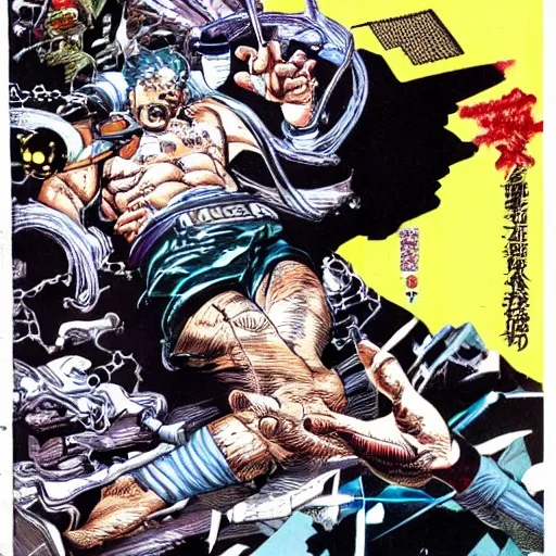 Image similar to mad man screaming, by yoichi hatakenaka, masamune shirow