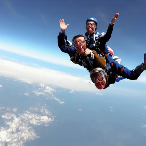 Image similar to bill nye the science guy skydiving, photorealistic