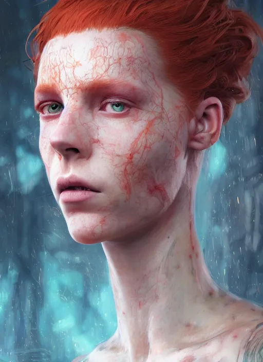 Image similar to biopunk lovecraft portrait of redhead, au naturel, hyper detailed, digital art, trending in artstation, cinematic lighting, studio quality, smooth render, unreal engine 5 rendered, octane rendered, art style by klimt and nixeu and ian sprigger and wlop and krenz cushart.