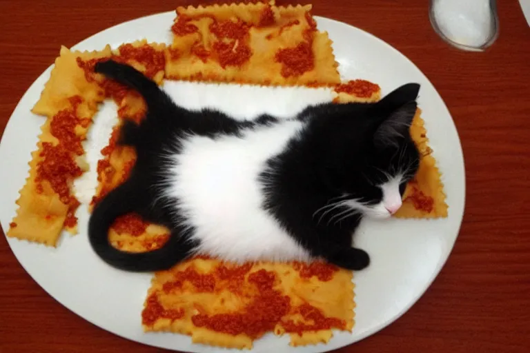 Image similar to cat made out of lasagna