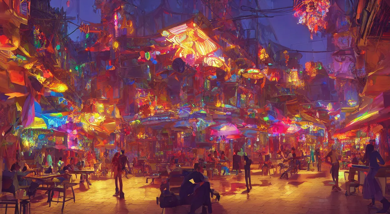 Image similar to bazaar zouk oriantal multicolorful sky shine place mosquet painting stylized digital video game icon global illumination ray tracing 8 k hd resolution, by ilya kuvshinov and cushart krentz and gilleard james