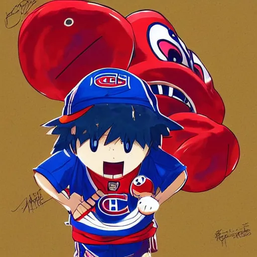 Image similar to anime Portrait of Youppi the Habs Montreal Canadiens Mascot as a very cute powerful and friendly pokemon, highly detailed anime, high evolution, 1990s, legendary, smooth, sharp focus, dynamic lighting, intricate, trending on ArtStation, illustration pokemon, art by WLOP