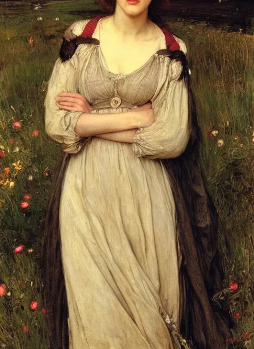 Prompt: a beautiful painting of cobie smulders by John Everett Millais and Dante Gabriel Rossetti and John Collier and john william waterhouse, pre-raphaelite, detailed, trending on artstation, hd, masterpiece