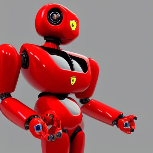 Prompt: a red robot with black hands and feet, Ferrari logo on it's chest | unreal engine | 3D model