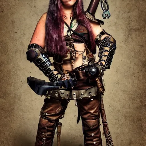 Image similar to photo of a female steampunk barbarian warrior