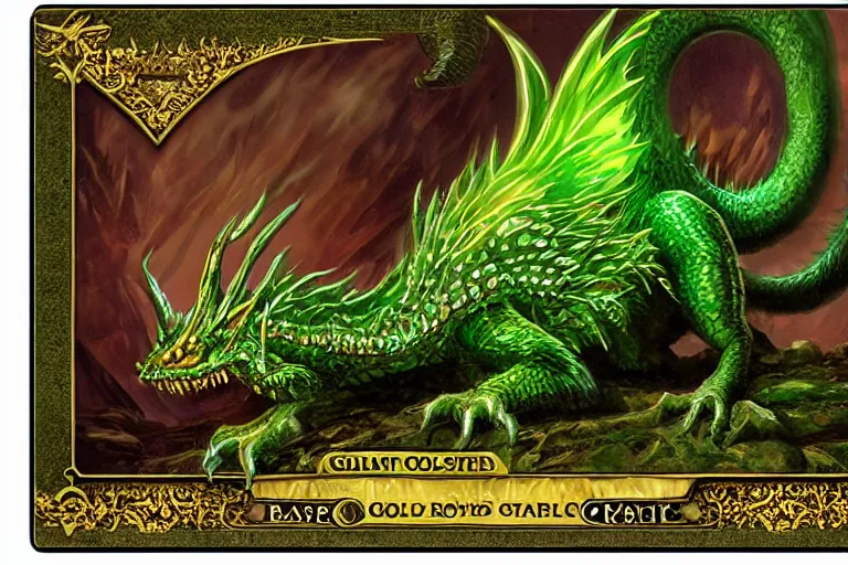 Image similar to a giant monster epic royal stone basilisk, gold green creature, magic : the gathering