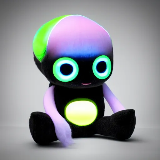 Prompt: cute fumo plush girl who has bioluminescent eyes, jelly glow, emissive bssrdf, pitch black, vray