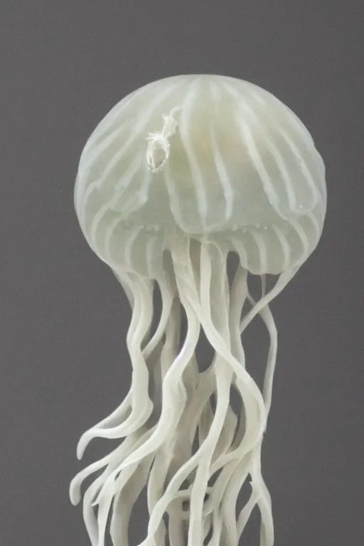 Prompt: a beautifully carved intricate marble statue of a jellyfish