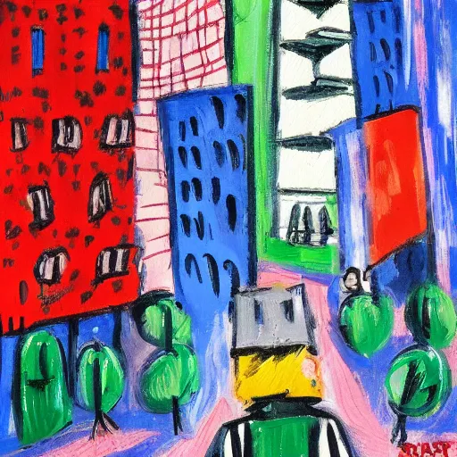 Image similar to man lost in new york city. expressionist painting.