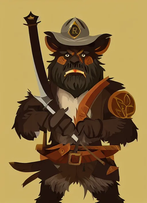 Prompt: bugbear ranger holding a fire sword, exquisite details, black beard, white background, by studio muti