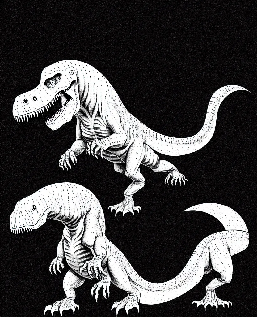 Image similar to tyrannosaurus rex walking around, symmetrical, accurate, simple clean black lines, black and white, white background and fill, coloring book, comic book, graphic art, line art, vector art, by martina matteucci, pavel shvedov, peter lundqvist, diane ramic, christina kritkou, artstation