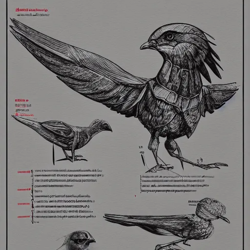 Prompt: anatomy of a bird, da vinci notes, ultradetailed, artstation