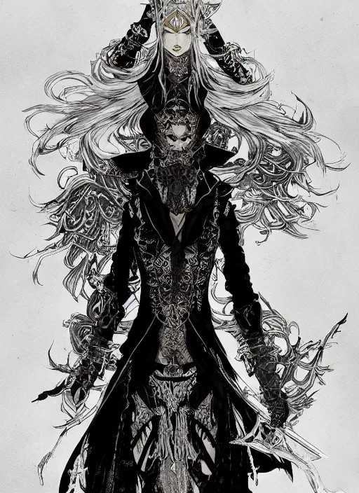 Image similar to beautiful human witch with blonde short curtly hair in intricate ornate witch robe, haughty evil look, witch hat. in style of yoji shinkawa and hyung - tae kim, trending on artstation, dark fantasy, great composition, concept art, highly detailed, dynamic pose.