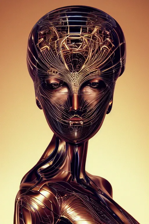 Prompt: organic cyborg head wrapped in silk by Hajime Sorayama and Jamie Coreth, trending on artstation, centered, symmetrical, electric hair, bilateral symmetry, 80s poster, polished, thick smoke, retro dark vintage sci-fi, 2D matte illustration