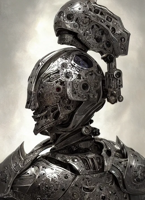 Prompt: portrait of a futuristic silver armored knight cyborg, modern fine art, fractal, intricate, elegant, highly detailed, digital photography, subsurface scattering, by jheronimus bosch and greg rutkowski,