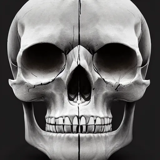 Prompt: A 4K quality digital art skull with skin made of glass