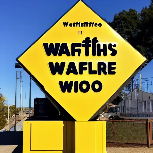 Image similar to wafflehouse employee's standing below wafflehouse sign