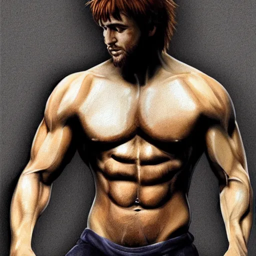 Image similar to shaggy as a muscular gigachad, elegant muscular body, digital painting, realistic lighting, highly detailed