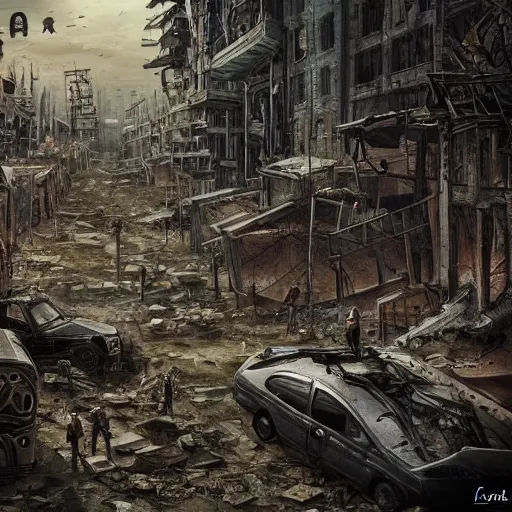 Prompt: where's waldo in a post apocalyptic city