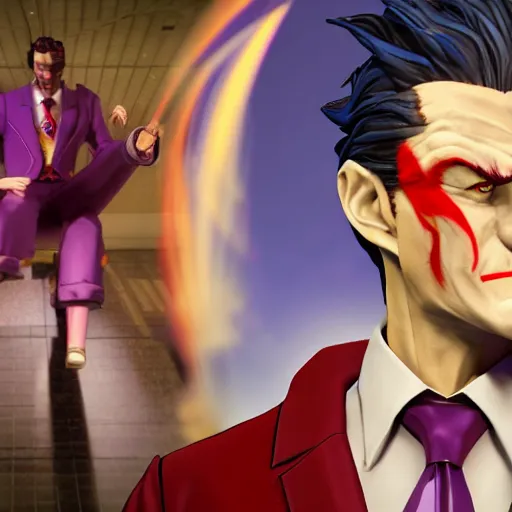 Image similar to Phoenix Wright as the Joker, highly detailed, trending on artstation, Unreal Engine 4K