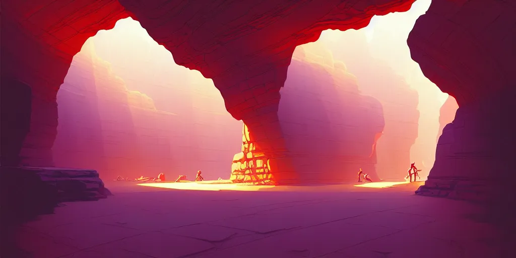 Image similar to deep natural cave wall, low ceiling, dynamic light, illustration by moebius, rhads, syd mead, dan mumford, clean thick line, comics style