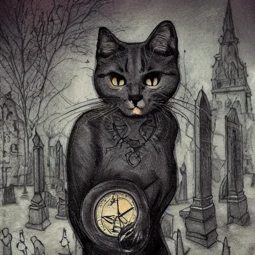 Image similar to black cat in graveyard at midnight halloween tattoo on shoulder by anton pieck, intricate, extremely detailed, digital painting, artstation concept art