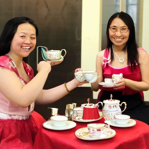 Prompt: Meilin Lee from Turning Red and Mirabel Madrigal from Encanto having a tea party