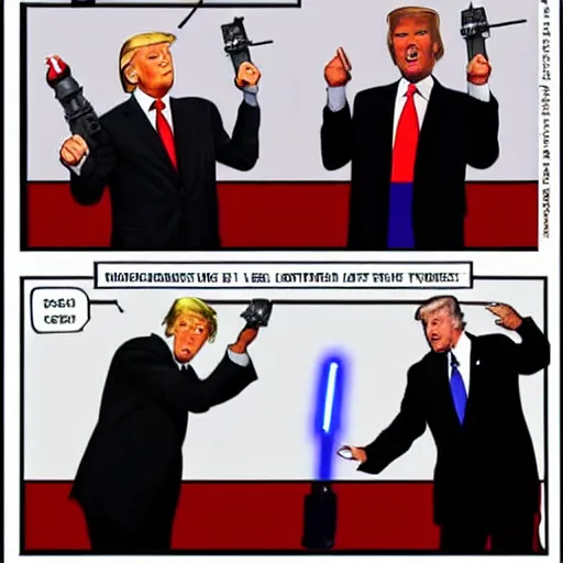 Image similar to putin, trump, obama and bush having a lightsaber battle