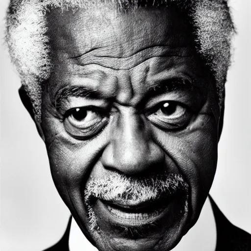 Prompt: black and white photo, portrait of kofi annan by richard avedon, realistic, Leica, medium format, cinematic lighting, parallax, high resolution,