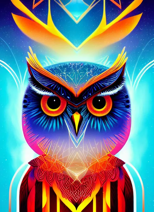 Image similar to symmetry!! product render poster vivid colors divine proportion owl, ice and snow, glowing fog intricate, elegant, highly detailed, digital painting, artstation, concept art, smooth, sharp focus, illustration,