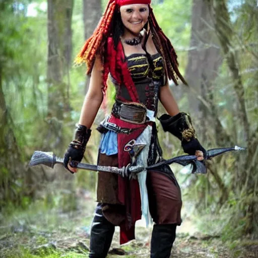 Image similar to full body photo of a female pirate warrior