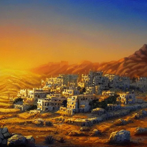 Image similar to a painting of israel, trending on art station, beautiful, grand, epic,