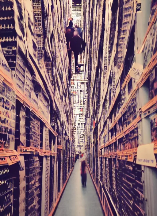 Prompt: first person view. lost in a costco maze. blurry polaroid