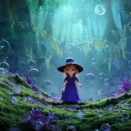 Prompt: tiny witch, vegetation, expressive eyes, floating, rbc, radiolaria, protophyta, micro - organisms, center frame, symmetric, rim light, marine microbiology, bioluminescence, electric, fur, soft, concept art, intricate details, highly detailed, colorful, photorealistic, disney pixar, octane render, iridescent, anime, 8 k