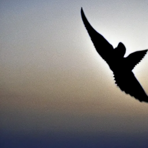 Prompt: silhouette of a human and a dove flying
