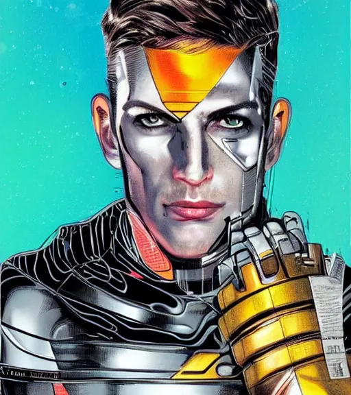 Image similar to portrait of a male android, by DC comics and Sandra Chevrier