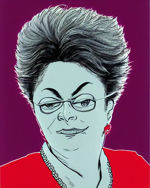 Prompt: Dilma Rousseff portrait by Hirohiko Araki, Araki style, JJBA, anime