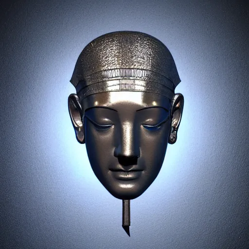 Prompt: 3 d render melted egyptian god head, sculpture, chrometype, liquid metal, neotribal, raytraced, volumetric lightning, 8 k by wlop, innate studio h - 1 0 0 0 w - 1 0 0 0