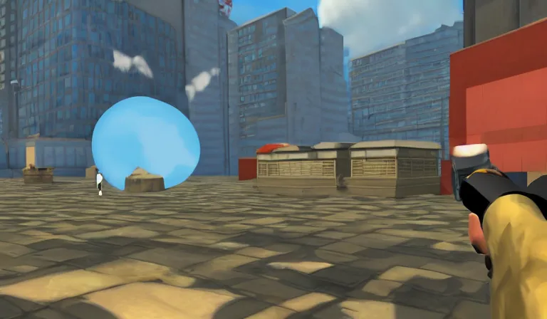 Image similar to Team Fortress 2 by Tadanori Yokoo, PC game, source engine, gameplay screenshot, first-person pov