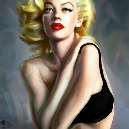 Prompt: Portrait of a 25 year old Jeri Ryan as Marilyn Monroe by Ruan Jia and Mandy Jurgens and Artgerm and william-adolphe bouguerea, highly detailed, trending on artstation, award winning,