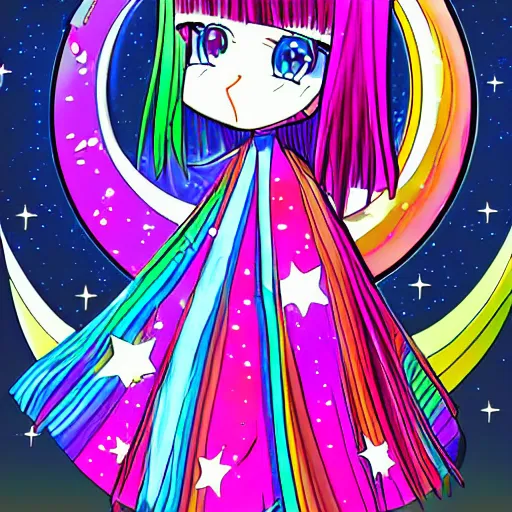 Prompt: moonbow princess, colorful manga digital art