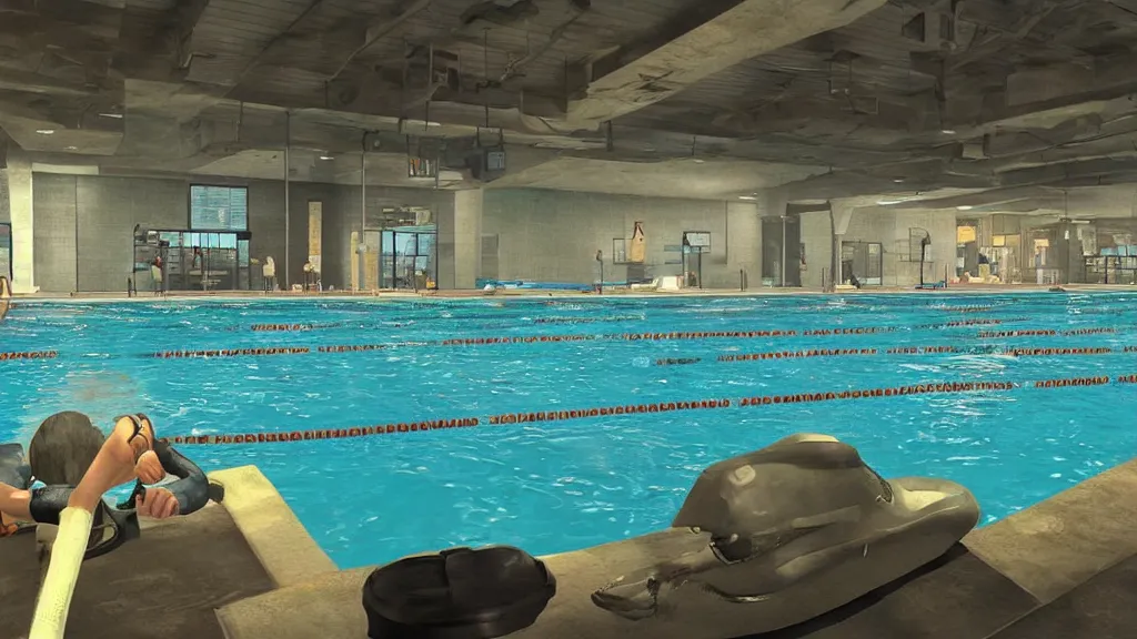 Image similar to Screenshot from Watchdogs at an indoor swimming pool