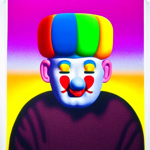 Image similar to sad clown by shusei nagaoka, kaws, david rudnick, airbrush on canvas, pastell colours, cell shaded, 8 k