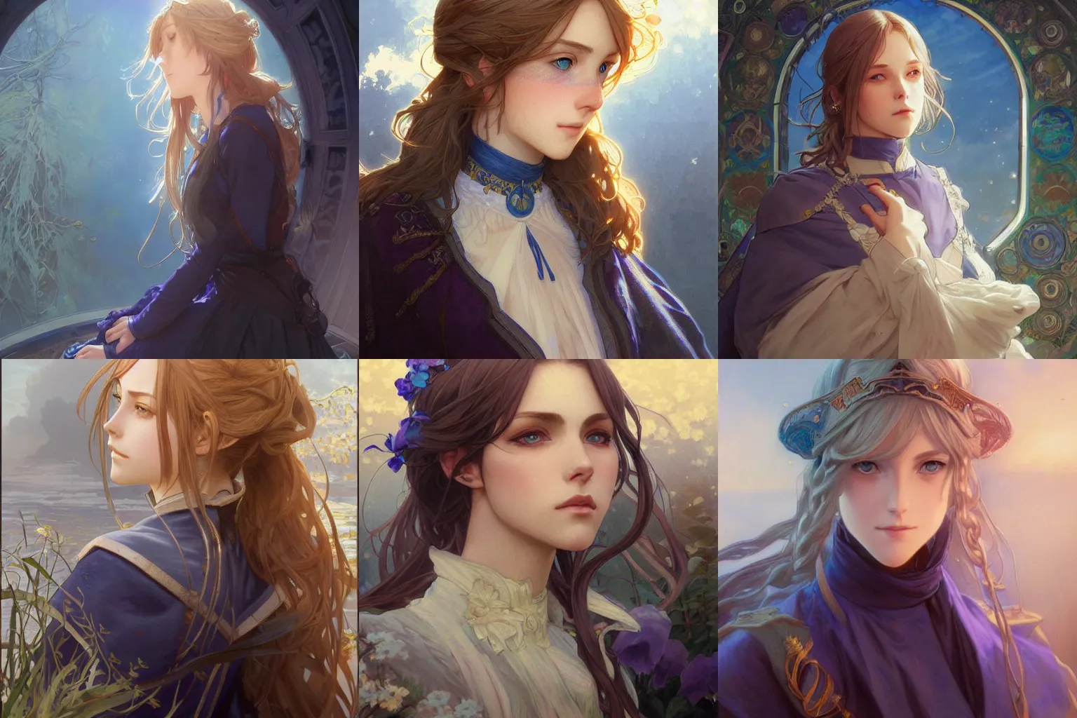 Prompt: portrait of violet evergarden with blue eyes, fantasy, intricate, elegant, highly detailed, digital painting, artstation, concept art, smooth, sharp focus, illustration, art by artgerm and greg rutkowski and alphonse mucha