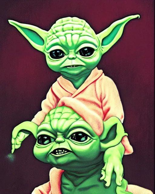 Prompt: gangster baby yoda in the style of the birth of venus