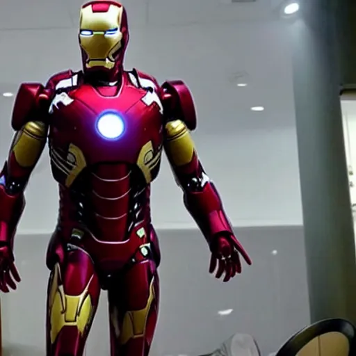 Prompt: photo of robert downey jr as iron man in real life