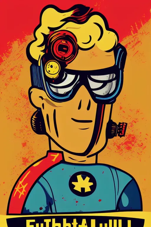 Image similar to fallout 7 6 retro futurist illustration art by butcher billy, sticker, colorful, illustration, highly detailed, simple, smooth and clean vector curves, no jagged lines, vector art, smooth andy warhol style