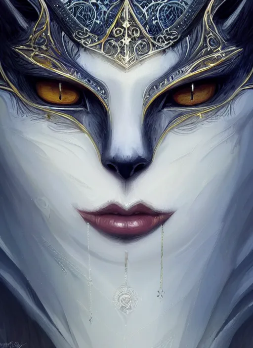 Image similar to symmetry!! close up shot of cat eyes, fantasy, medieval wear, intricate, elegant, highly detailed, digital painting, artstation, concept art, smooth, sharp focus, illustration, art by artgerm and greg rutkowski